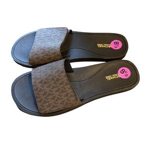 Michael Kors Women's Sandals 8.5 Wade Slide Signature Logo Brown Never Worn